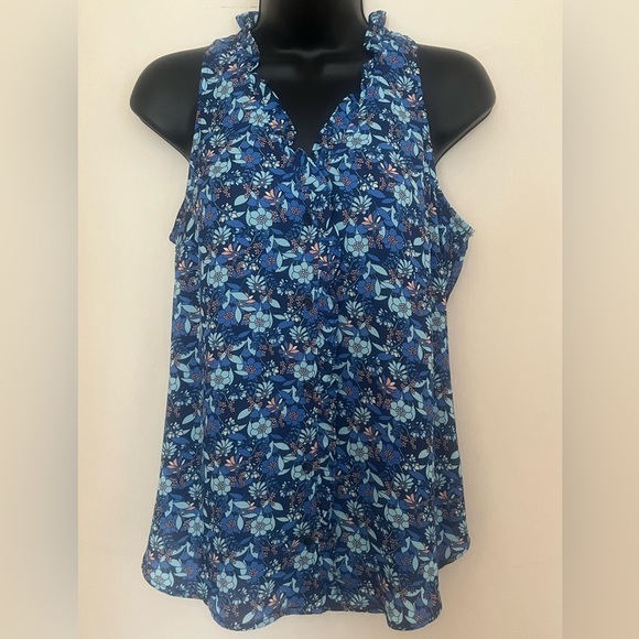Cabi Floral Blue Sleeveless Top - Picture 1 of 3